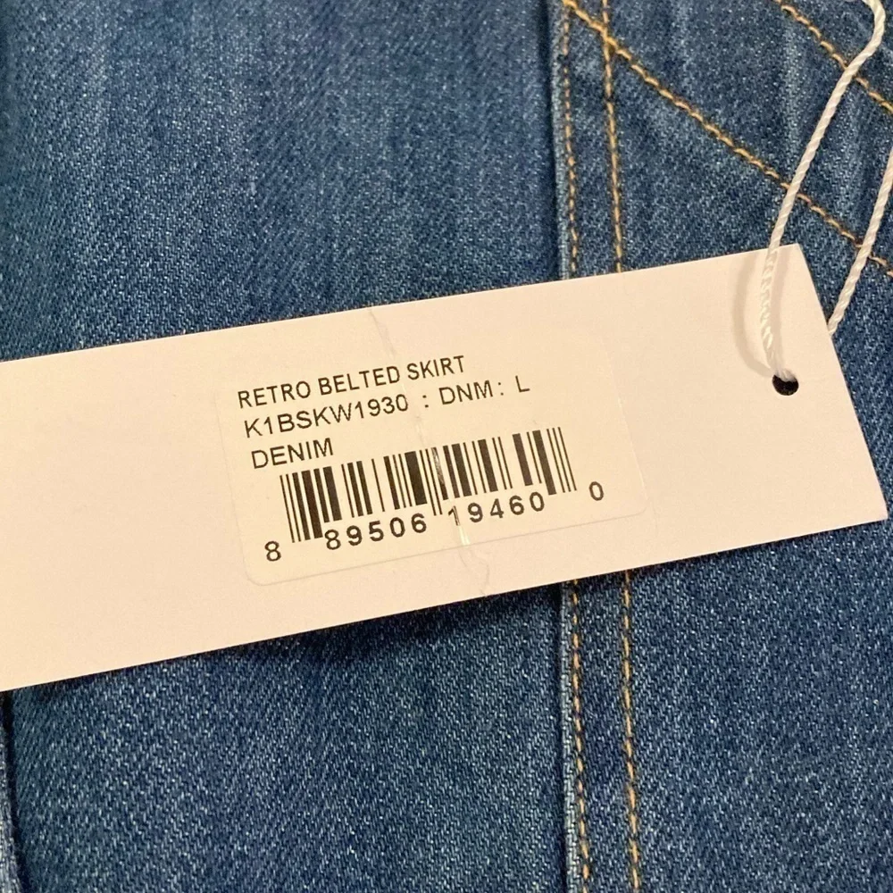 Bishop + Young Retro Blue Belted Denim Skirt Size 8